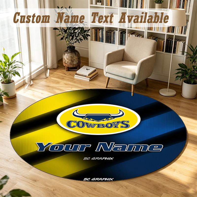 Round Rug Custom NameNorth Queensland Cowboys Pattern Non Slip Carpet Home Floor Decor