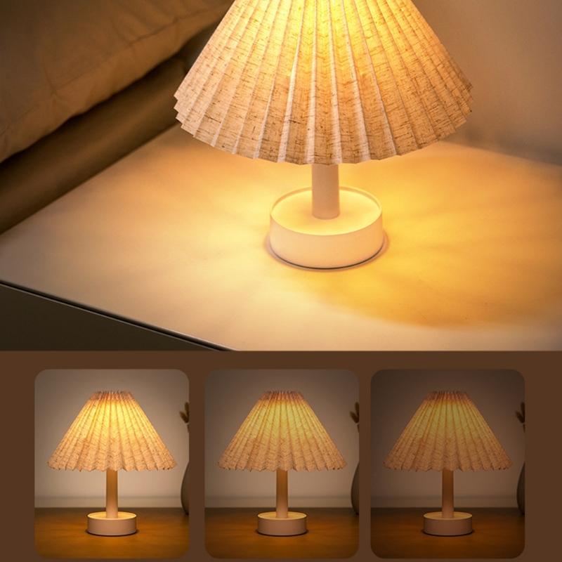 Pleated Table Lamp with Soft Light Adjustable for Bedrooms Living Room and Office Desk Lampshade