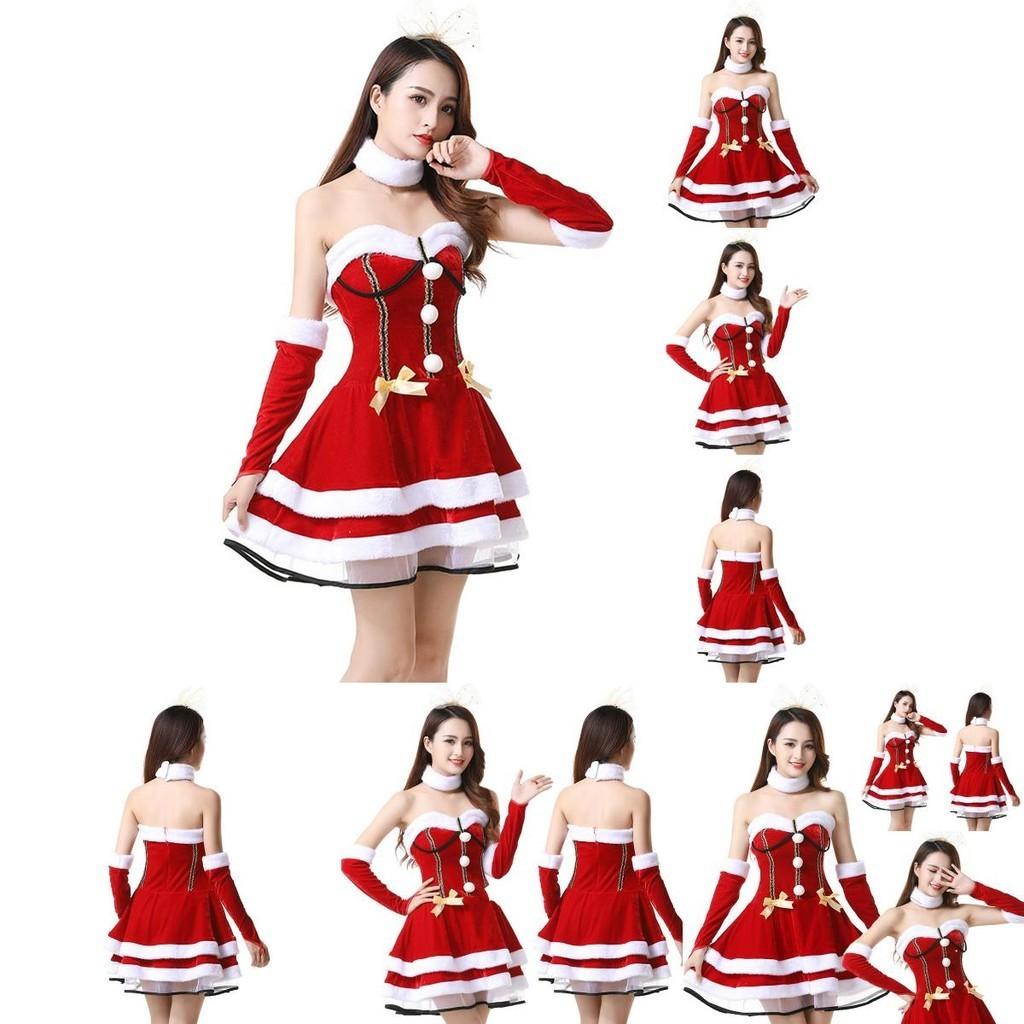 Festliches rotes Weihnachtsfrau-Kostüm für Damen, weich und dehnbar