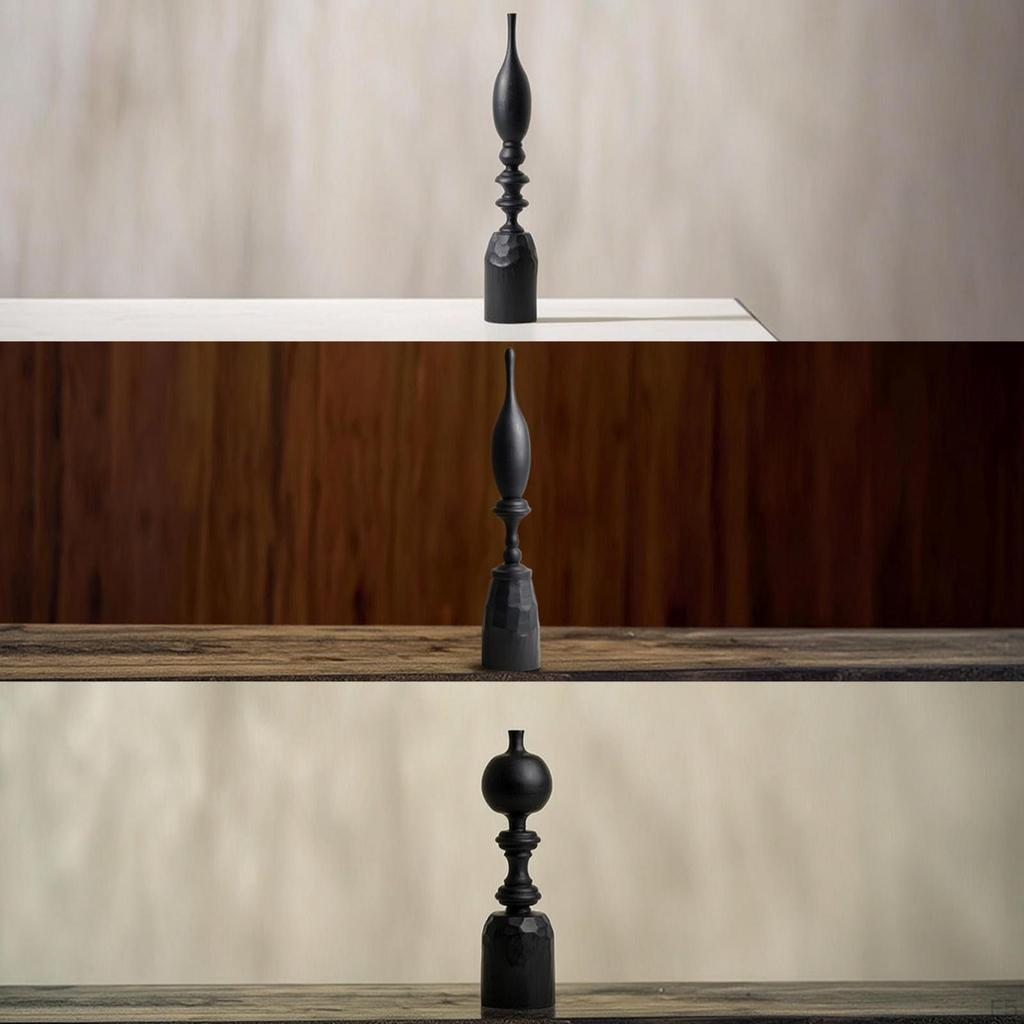 Holzskulptur Mattschwarz Abstrakt Minimalistisch Statue mit Sockel für Innenarchitekten,