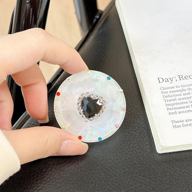 Colorful Heart Rhinestone Phone Holder: Magnetic, Retractable, Portable Finger Ring