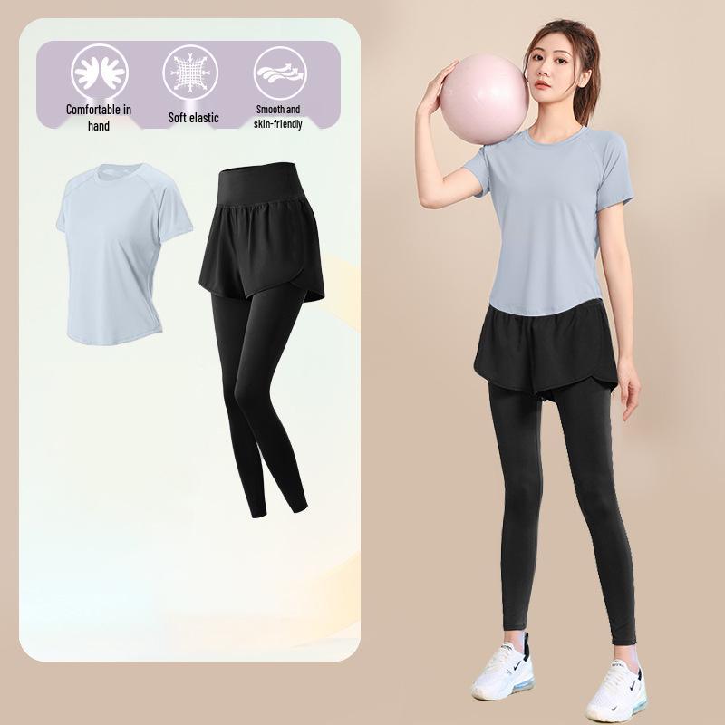 Women's High-End Short-Sleeve Sport T-Shirt & Fitness Set - Breathable, Quick-Drying Yoga and Running Wear