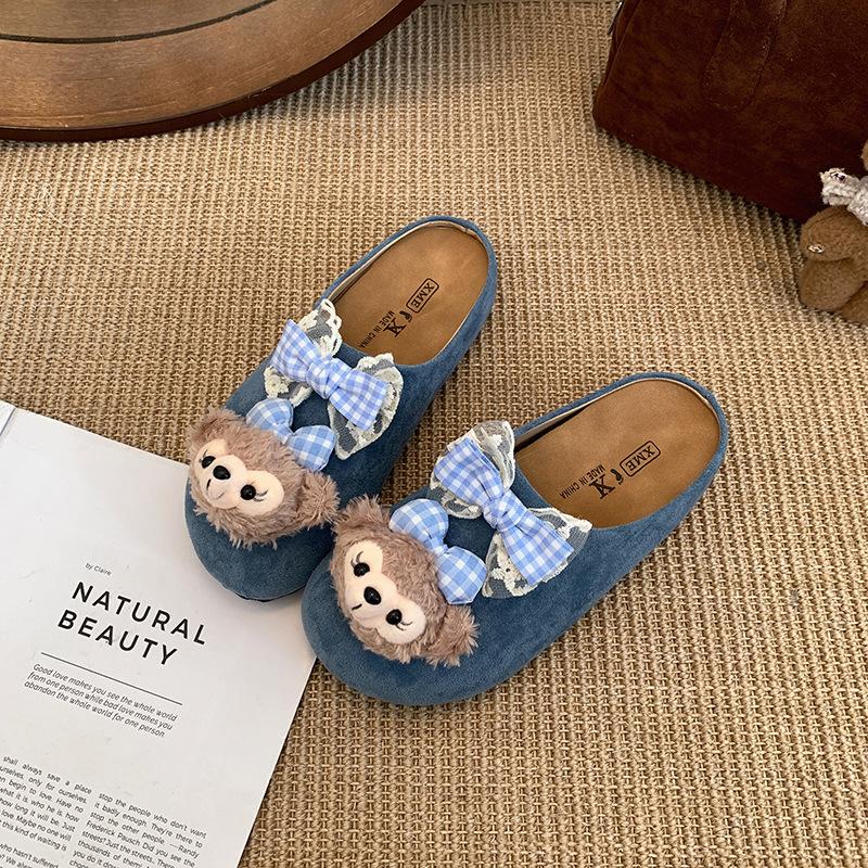 Internet celebrity cartoon cute thick-soled bag head slippers women's summer wear 2025 new models with skirts versatile half-drag Birkenstocks