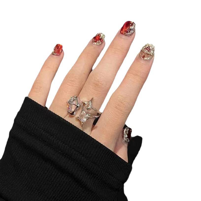 Wearing Nail Handmade Nail Art Finished Fake Nail Patch Popular Red Light Bulb Cat Eye Buchela