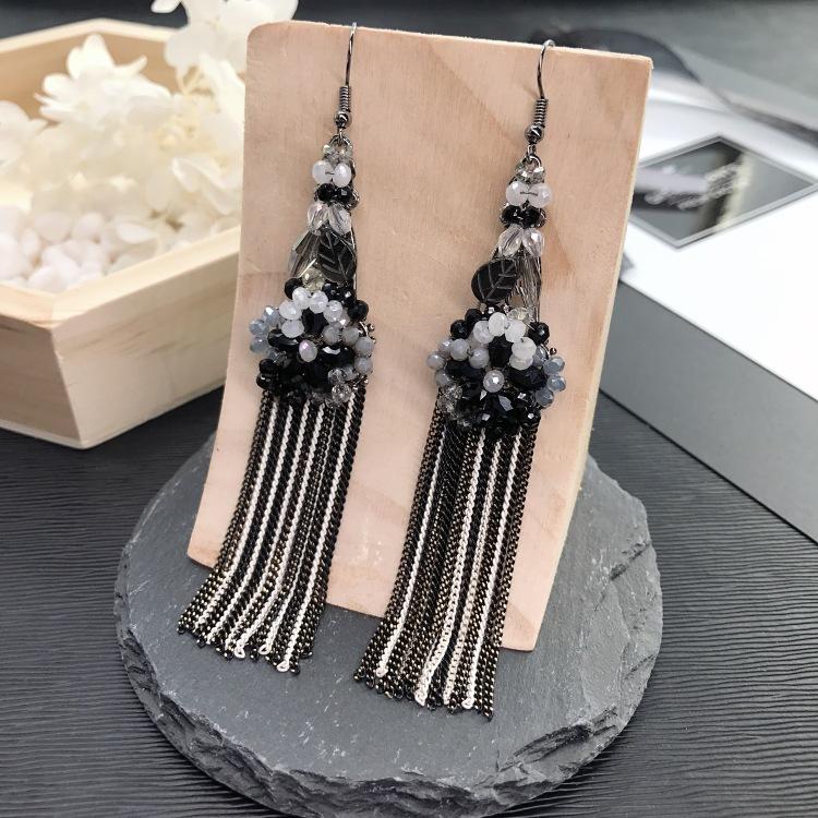 Luxury Retro Handmade Crystal Earrings Femininity Versatile Long Fringed Bride Earrings High-end Ear Jewelry