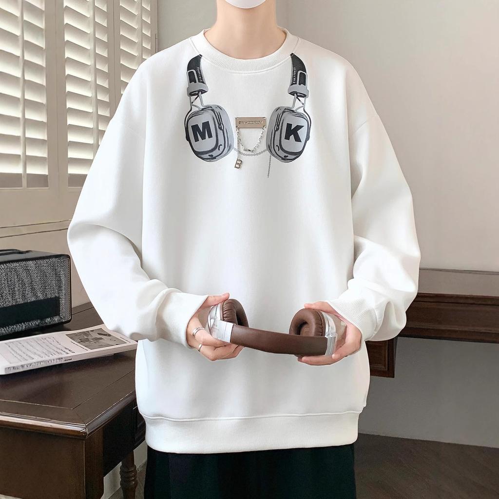 Autumn and Winter New Youth Design Necklace Decorated with Handsome New Printed Sweater Boys Comfortable Loose Joker.