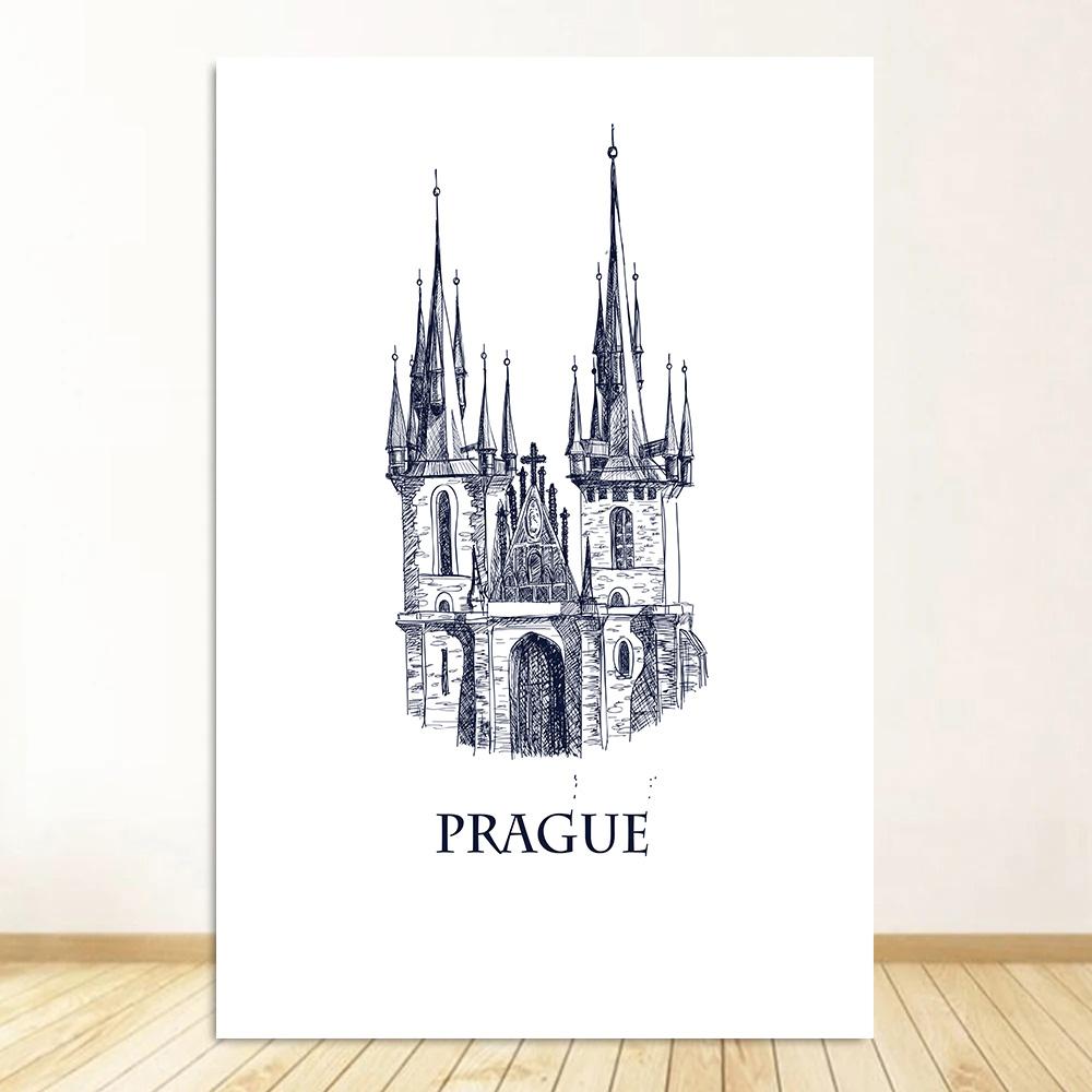 Black White Travel Poster Retro City Landscape Print Canvas Painting Nordic Wall Art Home Decor