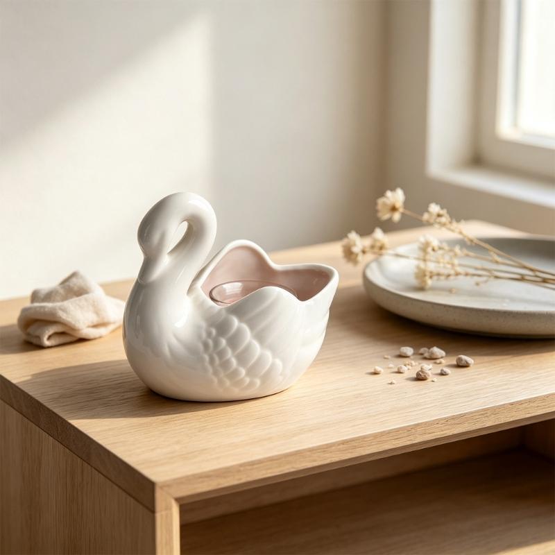 Decorative Ceramic Duck Tealight Candle Holders for Dining Table Centerpieces, Tabletop Small Succulents Planter Pot for Shelf Decors