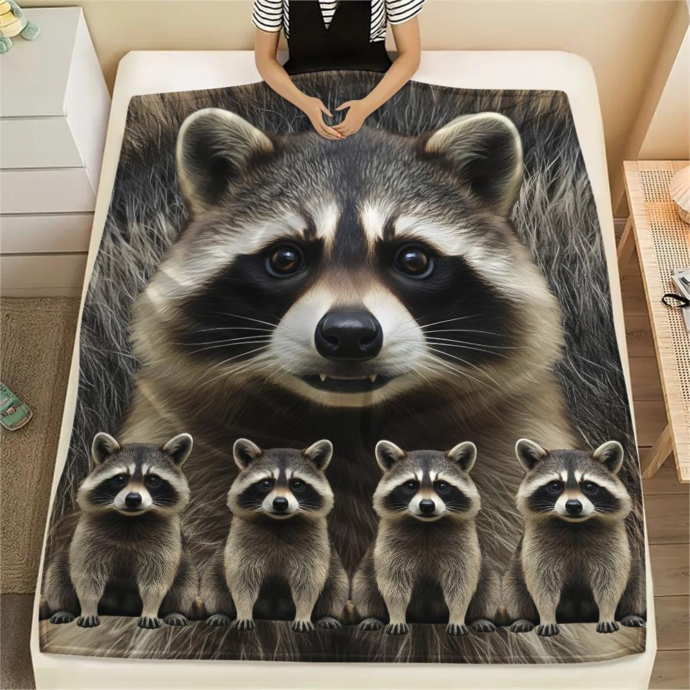 1Pc Raccoons and Sloth Print Flannel Blanket, High quality Comfortable for All Seasons, Home Decor, Warmth and Comfort, Perfect for Gifts