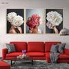 Canvas Painting Nordic Wall Art Posters Woman Head With Flowers Fashion Lady Portrait Picture Home Bedroom Decoration (No Frame)