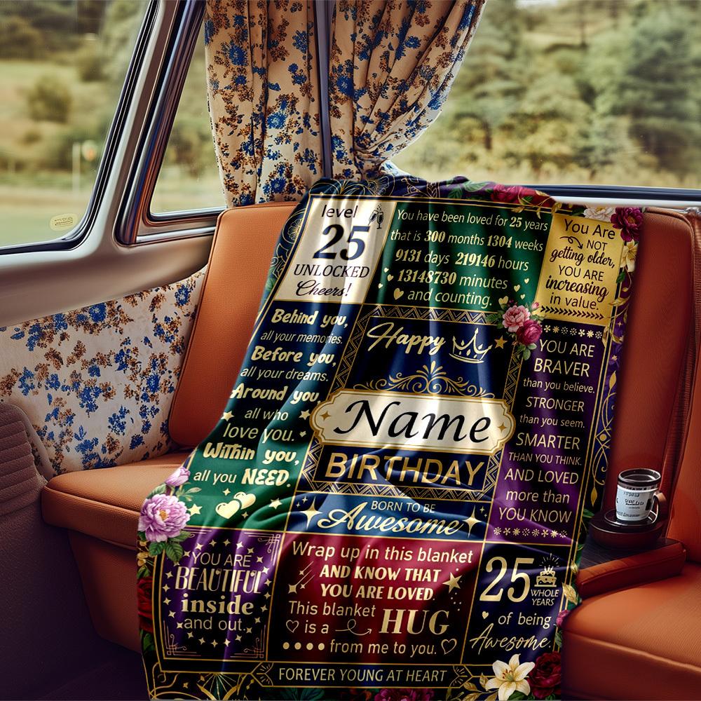 Happy Birthday Celebration Blanket Personalized Name Soft Comfortable Stylish Blanket Car Blanket Perfect For Travel Camping Outdoor Home Suitable For
