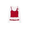 Sweet wind age-reducing fake two-piece long-sleeved T-shirt women's spring niche fungus lace inner with thin short top