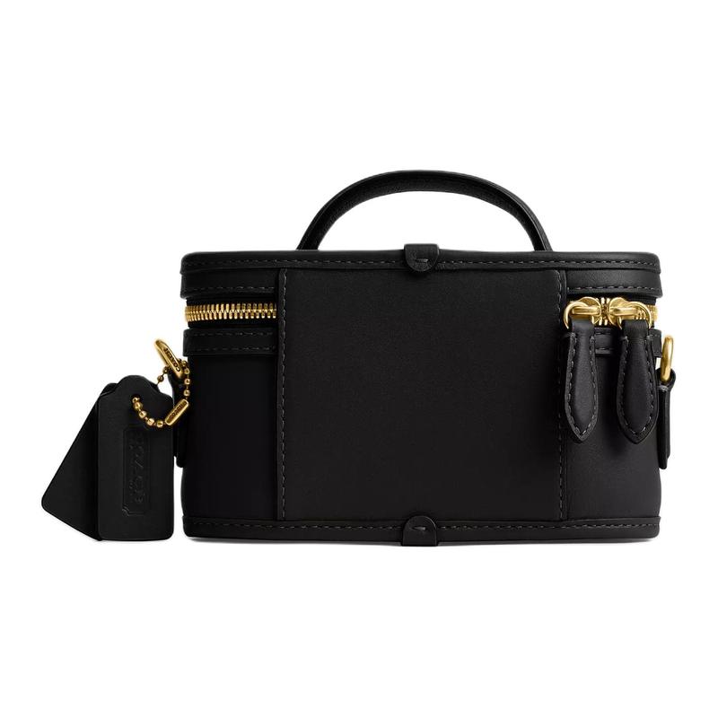 Coach Trail 15 Metal Hardware Ring Zipper Chain Detail Glove Tanned Leather Handbag Mini Women's Black