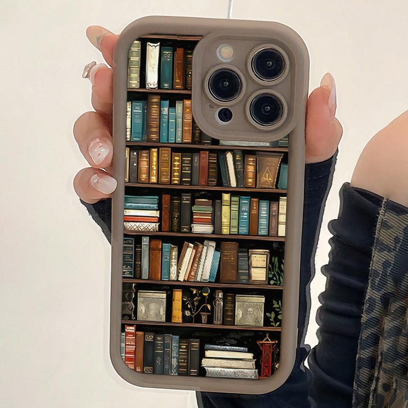 Vintage Book Shelf for iPhone Case Apple 11/12/13 Silicone 15promax Soft 16/15