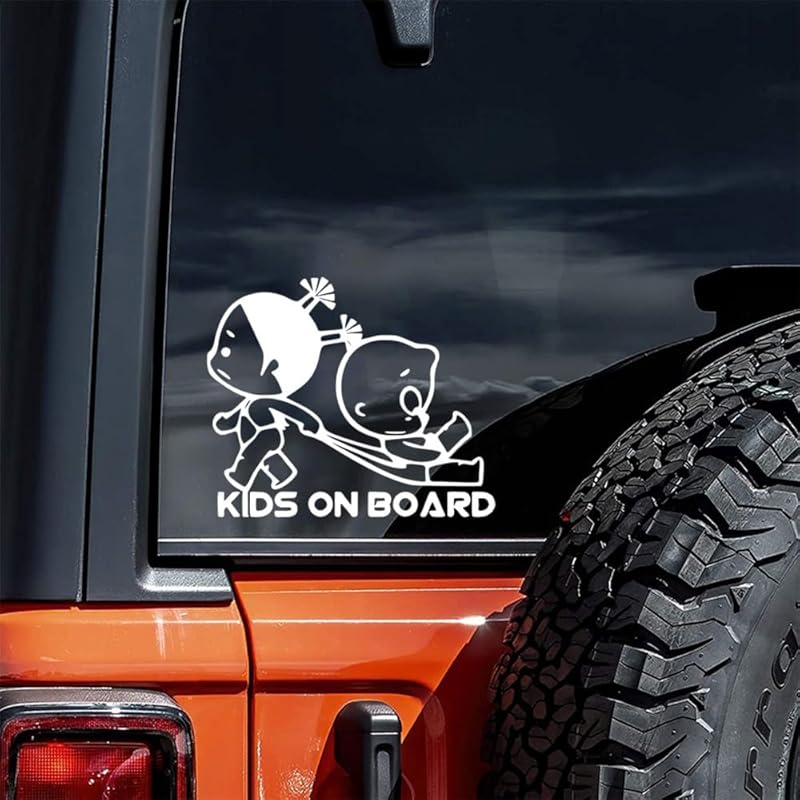 2PCS Kids On Board Kids Safety Decal - 7.1"x5.9" Vinyl Sticker for Car Rear Windshield - Baby In Vehicle Warning Sign | #AZ30 (White)