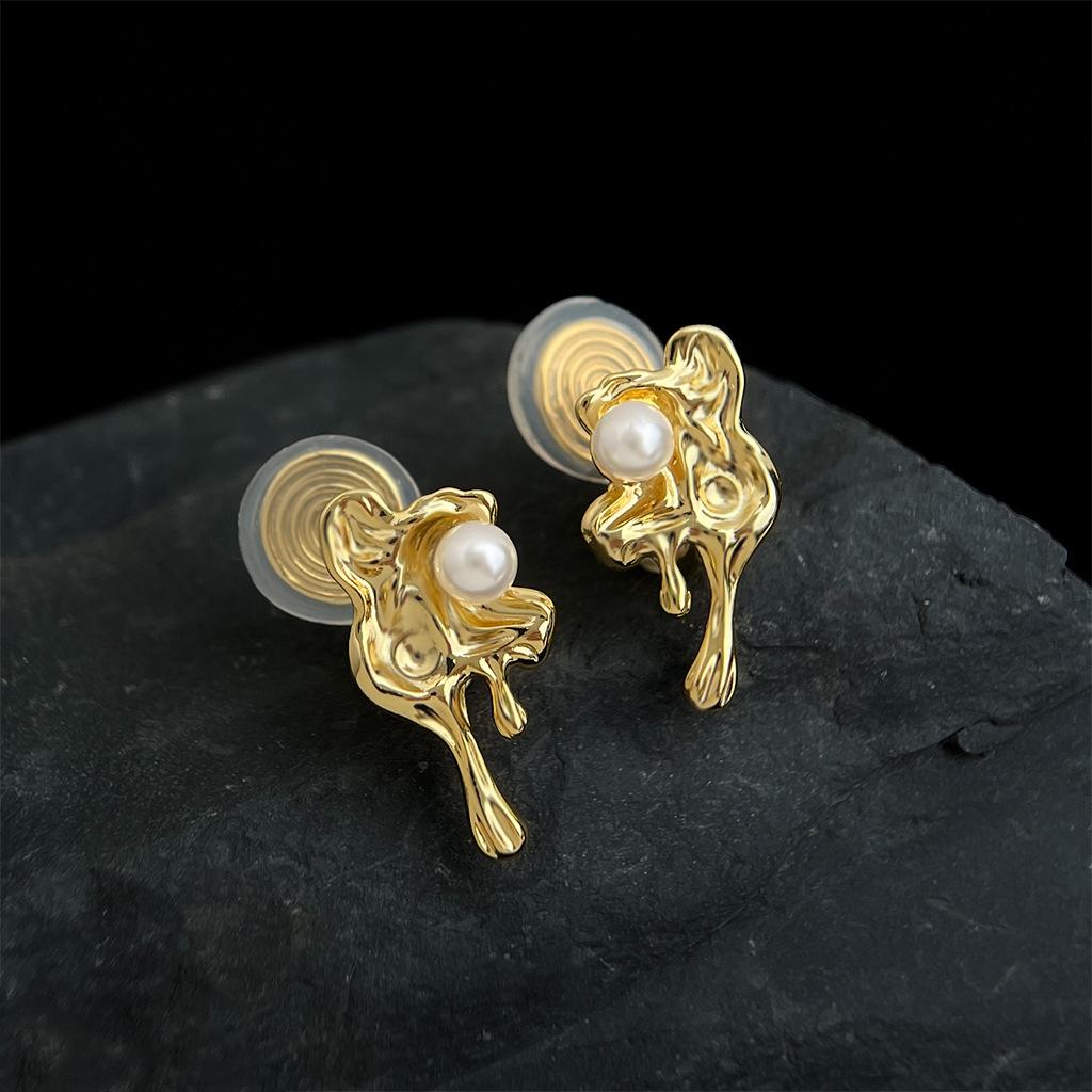 Lava 18K Thick-Plated Irregular Textured Stud Earrings - High-End Fashion for Women