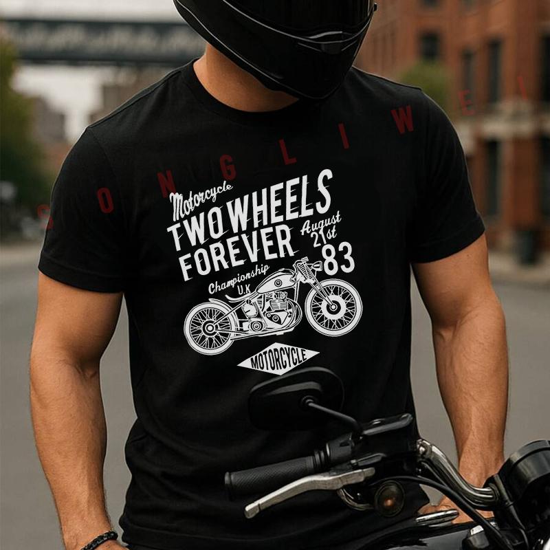 Motorcycle Two Wheels Forever Graphic T-Shirt Men Hip Hop Streetwear Unisex Casual Fashionable