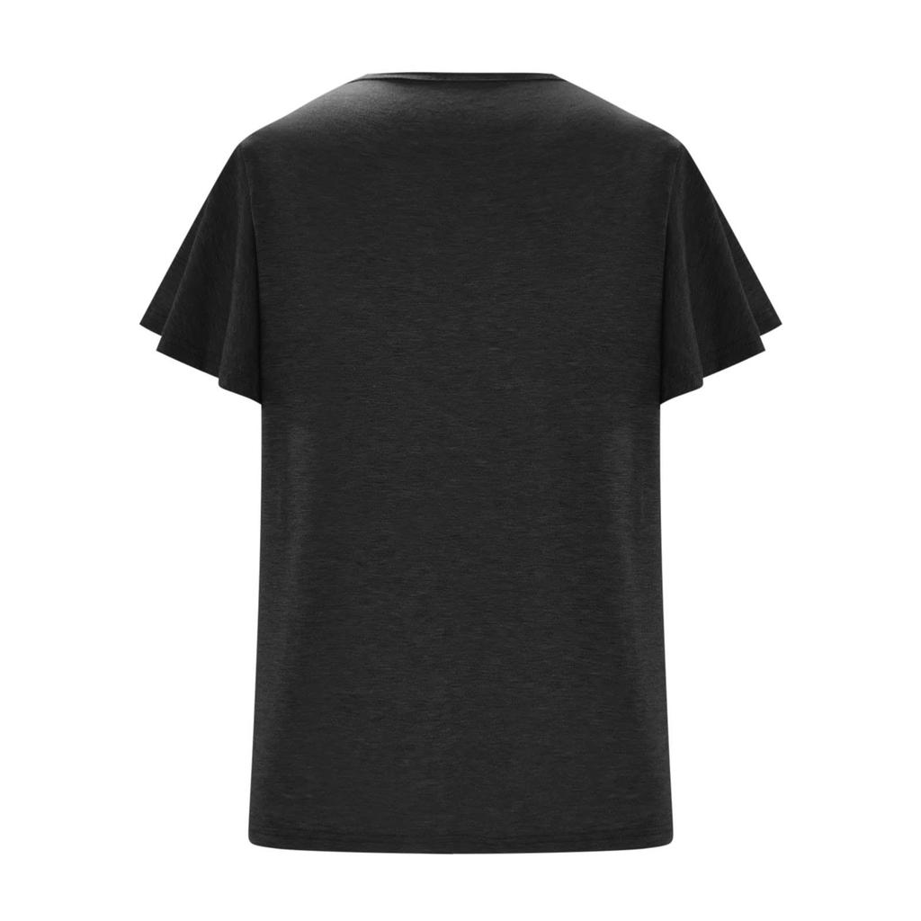 Women's Summer Basics T-Shirt Ruffled Sleeves Color Fashion V Neck Short Sleeve Loose Top