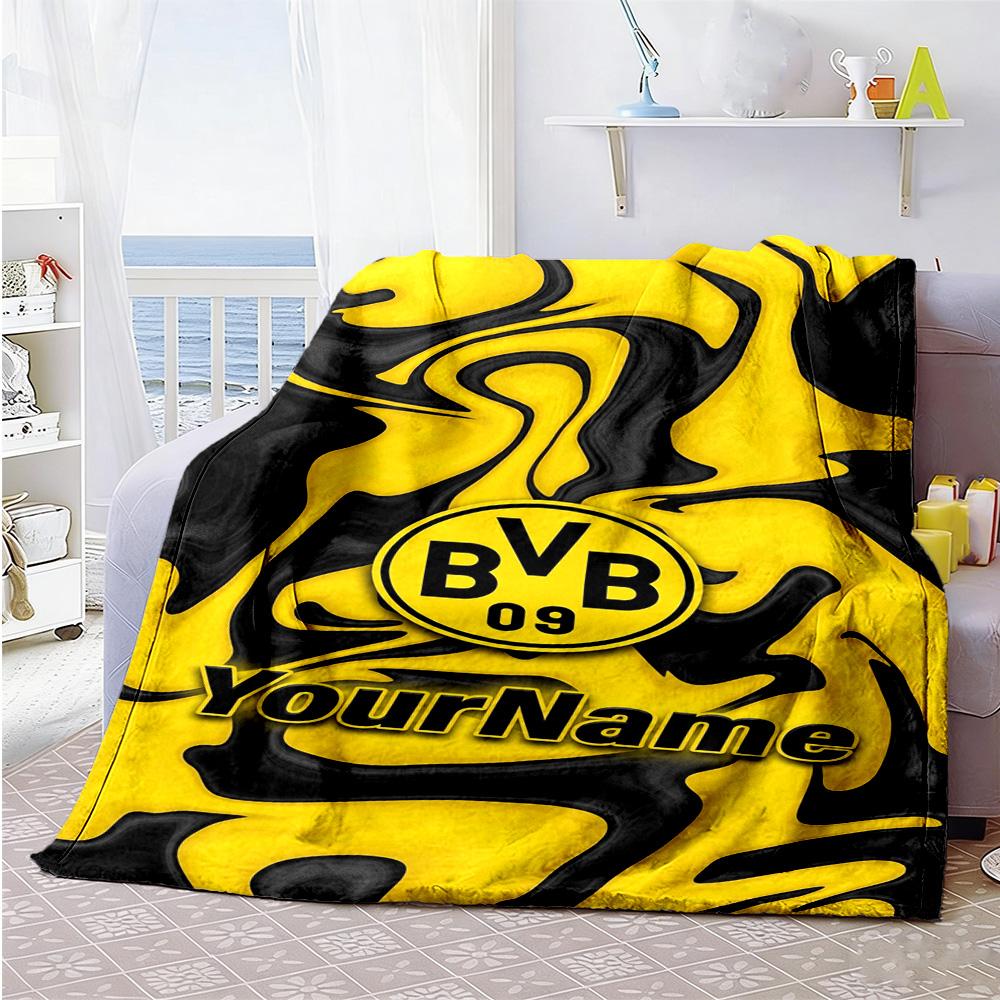 Borussia Dortmund Personalized Text Blanket Throw Customizable Blanket Comfortable Perfect for Seaside Office Chair Picnics Sofa