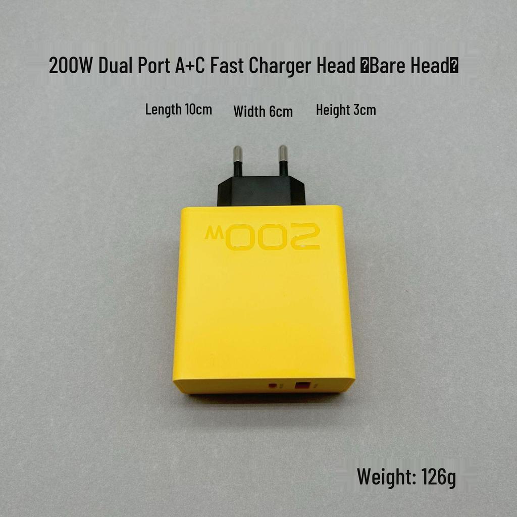 European Standard 200W Super Fast Charging Head, Dual-Port PD+USB Compatible Mobile Charger.