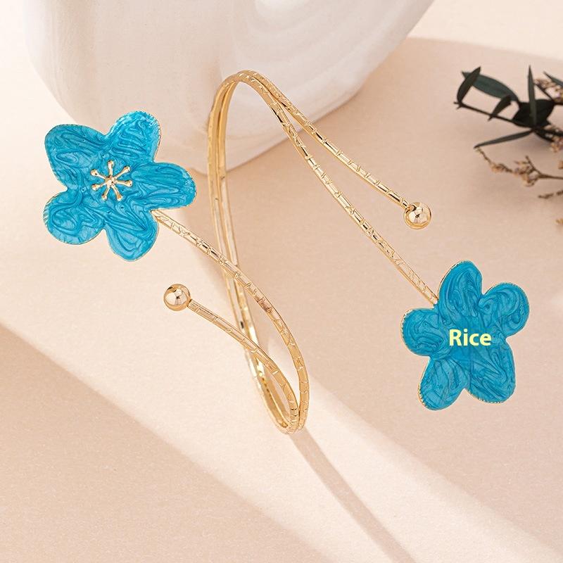 Elegant & Sexy Floral Open Cuff Armlet For Women Vintage Enamel Glaze Craft Flower Open Arm Ring Jewelry Gift