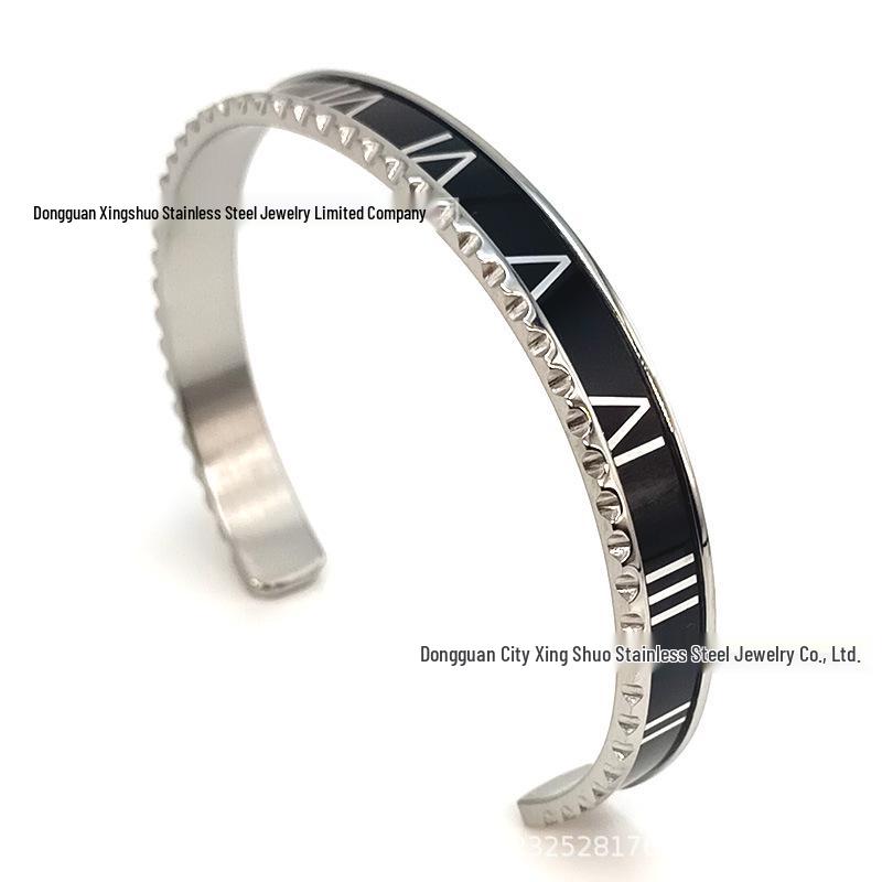 

European-American Fashion C-shaped Roman Numeral Titanium Steel Bangle
