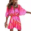 2025 Cross-border independent station Amazon explosion, autumn bat sleeve V-neck hem irregular dress women's clothing