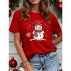 Women's Round Neck Christmas Snowman Pattern Printed Short Sleeves