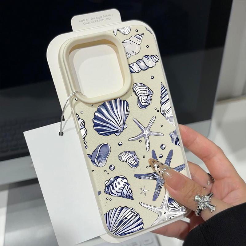 Muschel Seestern Muster Anti-Fall Weiche Handyhülle Für iPhone 16 Pro 16E 15 14 Pro Max 13 12 11 Slim TPU Stoßfest Matt Bumper Abdeckung Hülle