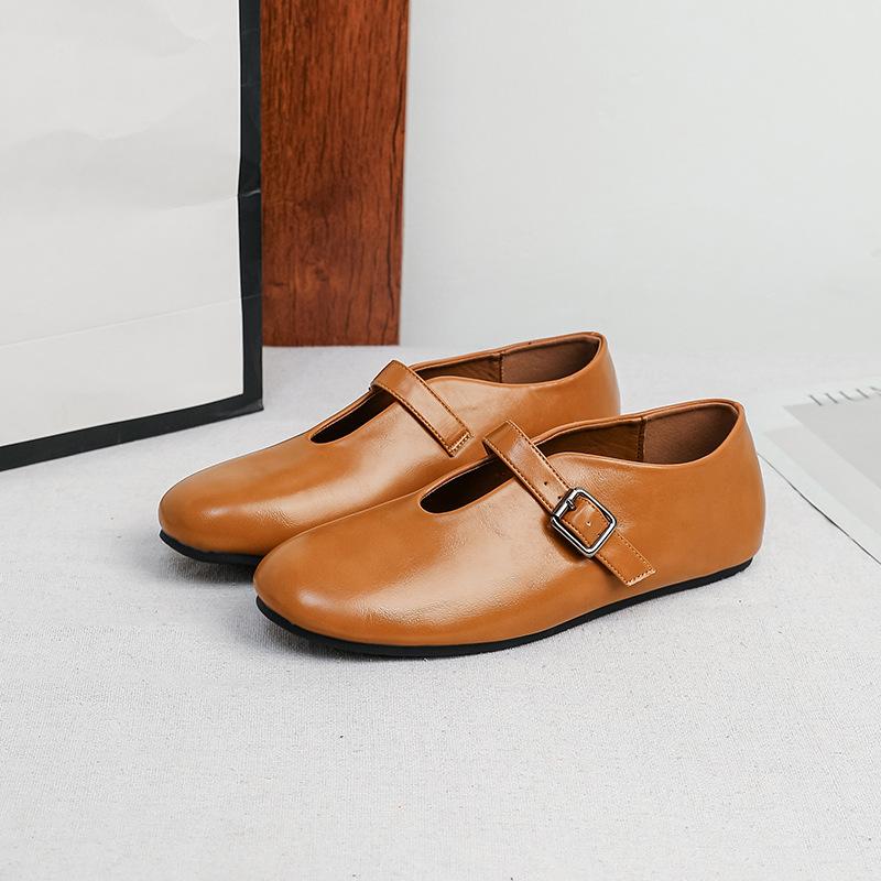 Women's Ballet Flats Non-Slip Walking Shoes PU Leather Ballerina Mary Jane Shoes With Buckle Strap Comfortable Dress Shoes for Women Mary Jane Shoes