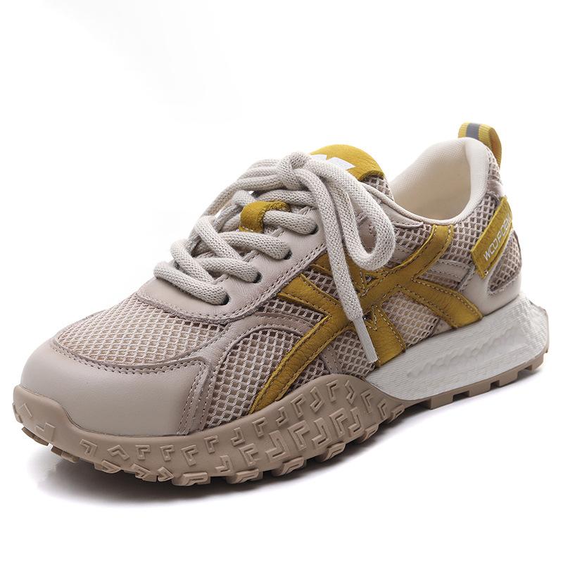 

Johnature Спортивная Повседневная Женская Обувь Дышащая Сетчатая Вставка Натуральная Кожа Шнуровка Удобные Кроссовки 38 жёлтый