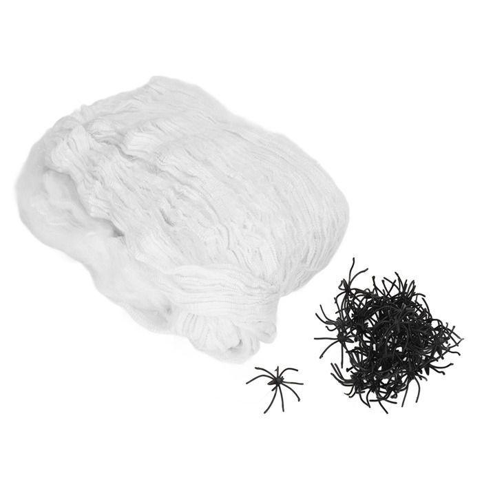 Décoration toile d'araignée Halloween - AIMOONSA - 40 fausses araignées - Extensible - Nouée à la main - Blanc
