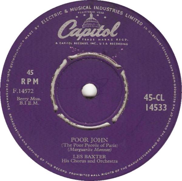 

7inch Record LES BAXTER HIS CHORUS & ORCHESTRA - Poor John / Theme From helen Of Tr 45CL14533 CAPITOL 1956 UK Jazz Used