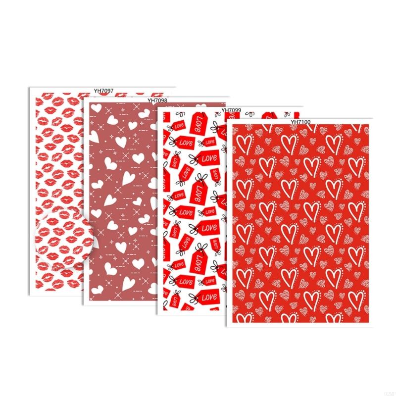 92MF 4Pcs Clay Earring Transfer Paper Valentine Love Heart Transfer Paper Jewelry Making Supply Water Soluble Transfer Paper
