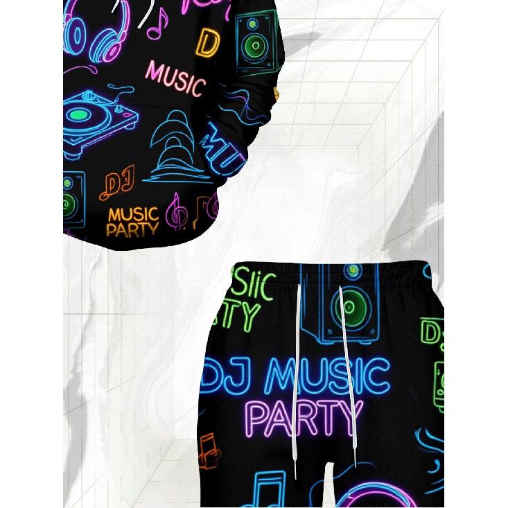 Neon Electronic Music Party Theme Men'S Casual 3D Printed Sweatshirt 2pcs Set