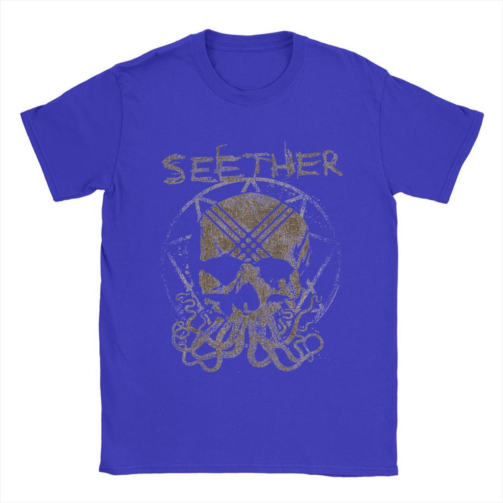 Casual Seether Octoskull T-Shirt for Men Round Neck Cotton T Shirts Short Sleeve Tee Shirt Printed Clothing