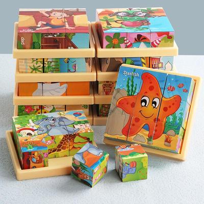 Nine-Piece 3D Six-Sided Educational Puzzle Blocks for Kindergarten Children