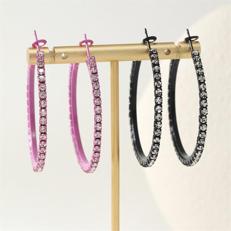 Exaggerated Sparkly Rhinestone Hoop Geometric Earrings Hook for Women Big Round Pierced Earrings Wedding Party Jewelry Gifts