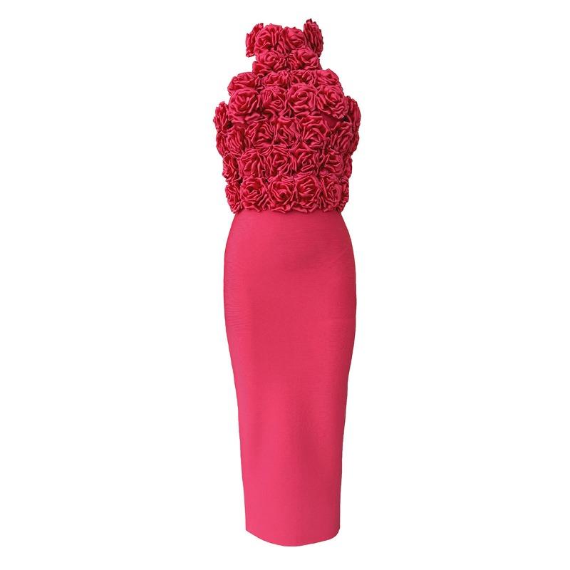 Bandage dress sexy fashion neck halter three-dimensional flower women's sleeveless dress Africa