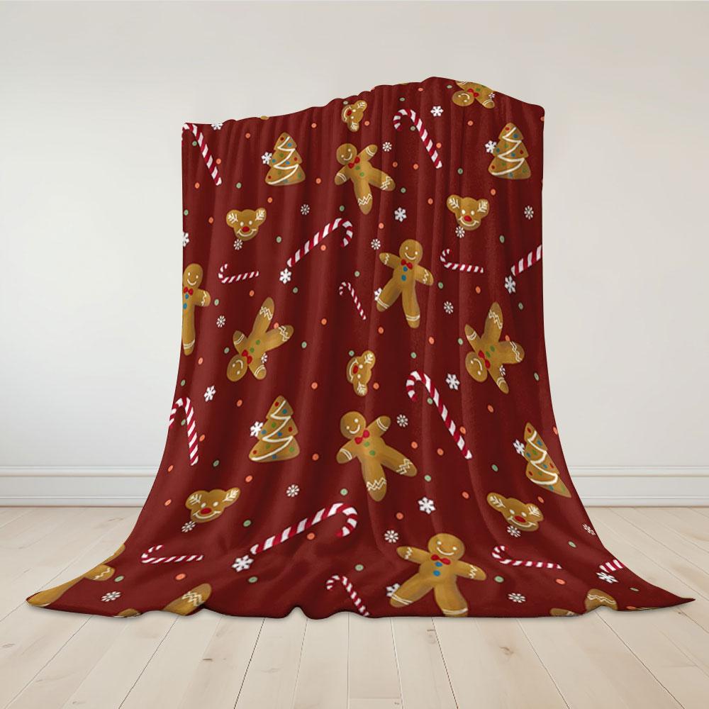 Gingerbread Christmas Printed Blanket Suitable for Sofas Beds Offices Travel Camping Chairs Warm Plush Blanket