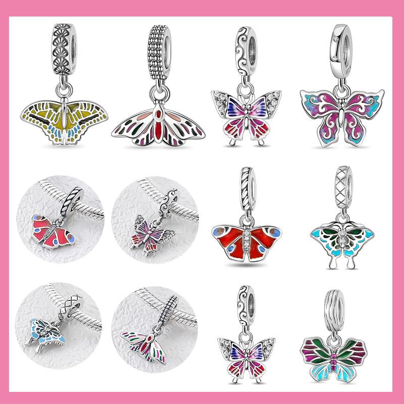 copper Butterfly Collection Color Pink Red Charm Bead Charms Bead Charms Pendant for Authentic Bracelets Woman Girl Jewellery