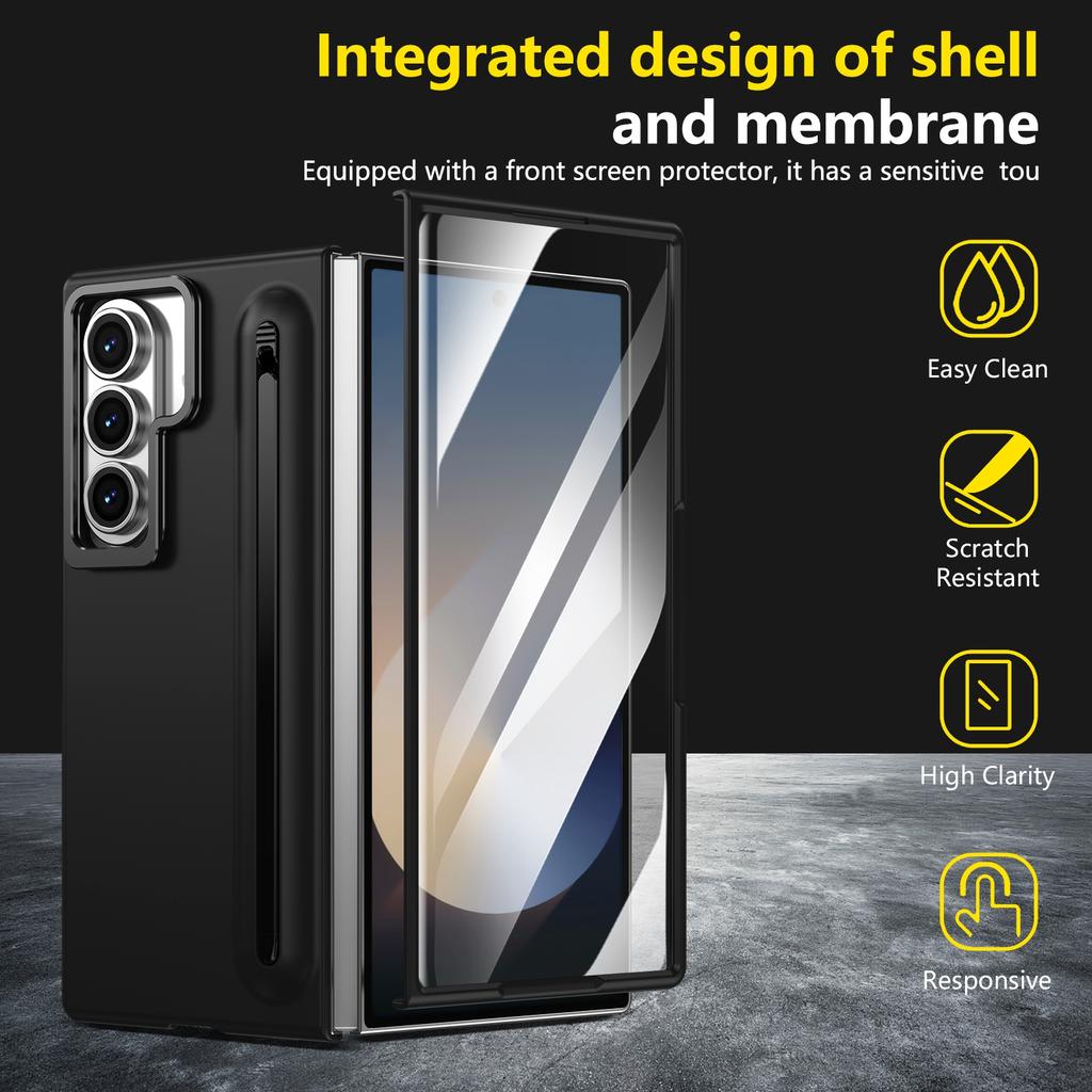 Lens Stand Phone Case For Samsung Galaxy Z Fold 7 6 5 Fold7 Z Fold6 Cover With S Pen Slot Stylus Tempered Glass Screen Protector