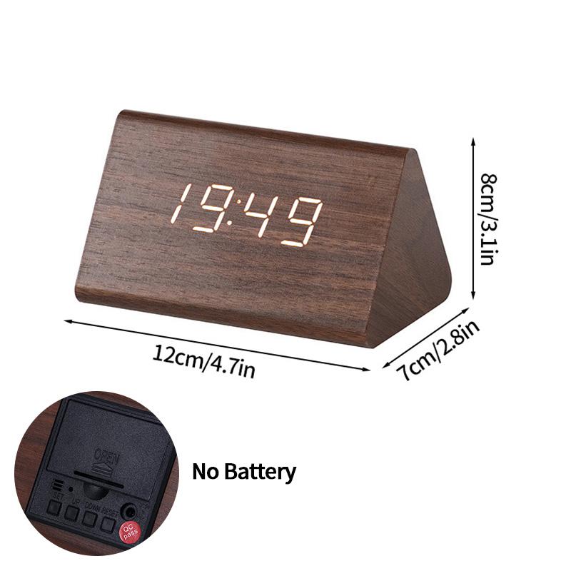 Wooden Digital Alarm Clock with Temperature Sound Desktop LED Bedside ClocK LED Alarm Clock Office Decoration Clock Home Decor