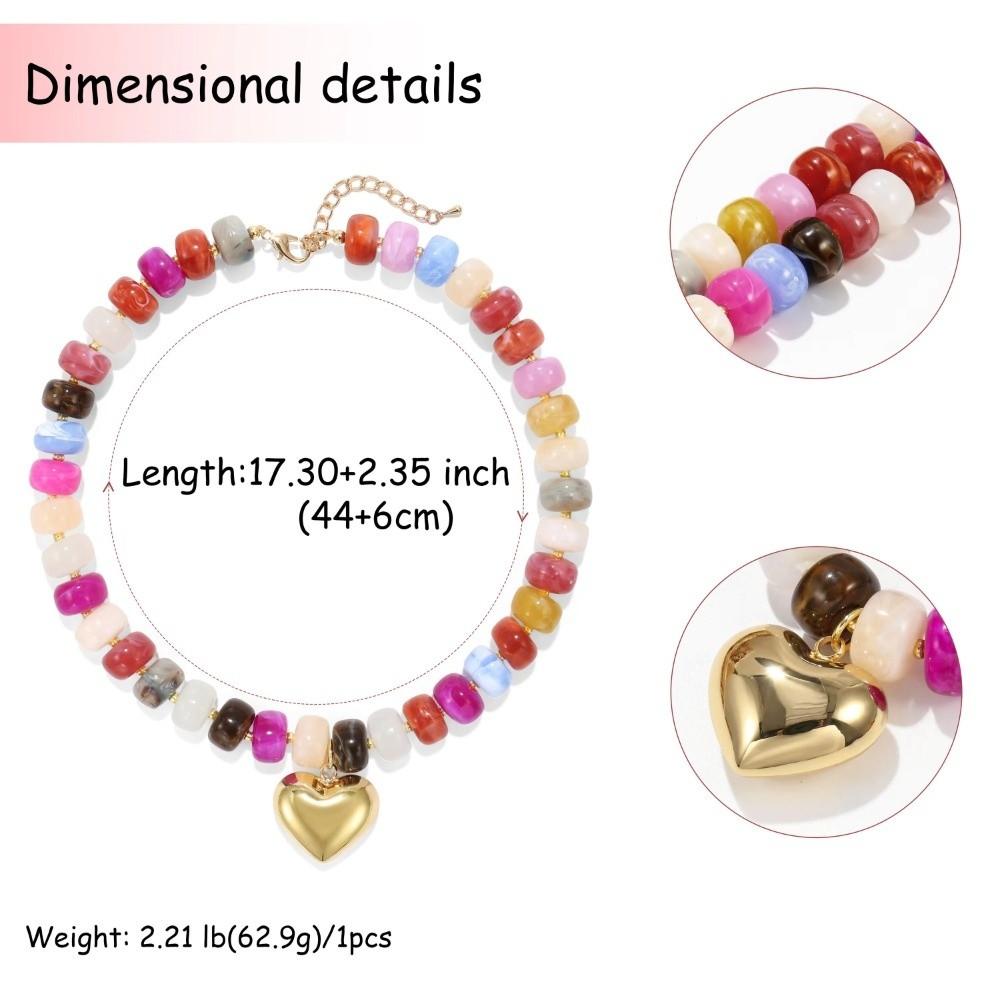 Heart-shaped Chunky Beads Necklace Colorful Beads Collarbone Chain Pendant Necklace  Jewelry Gifts