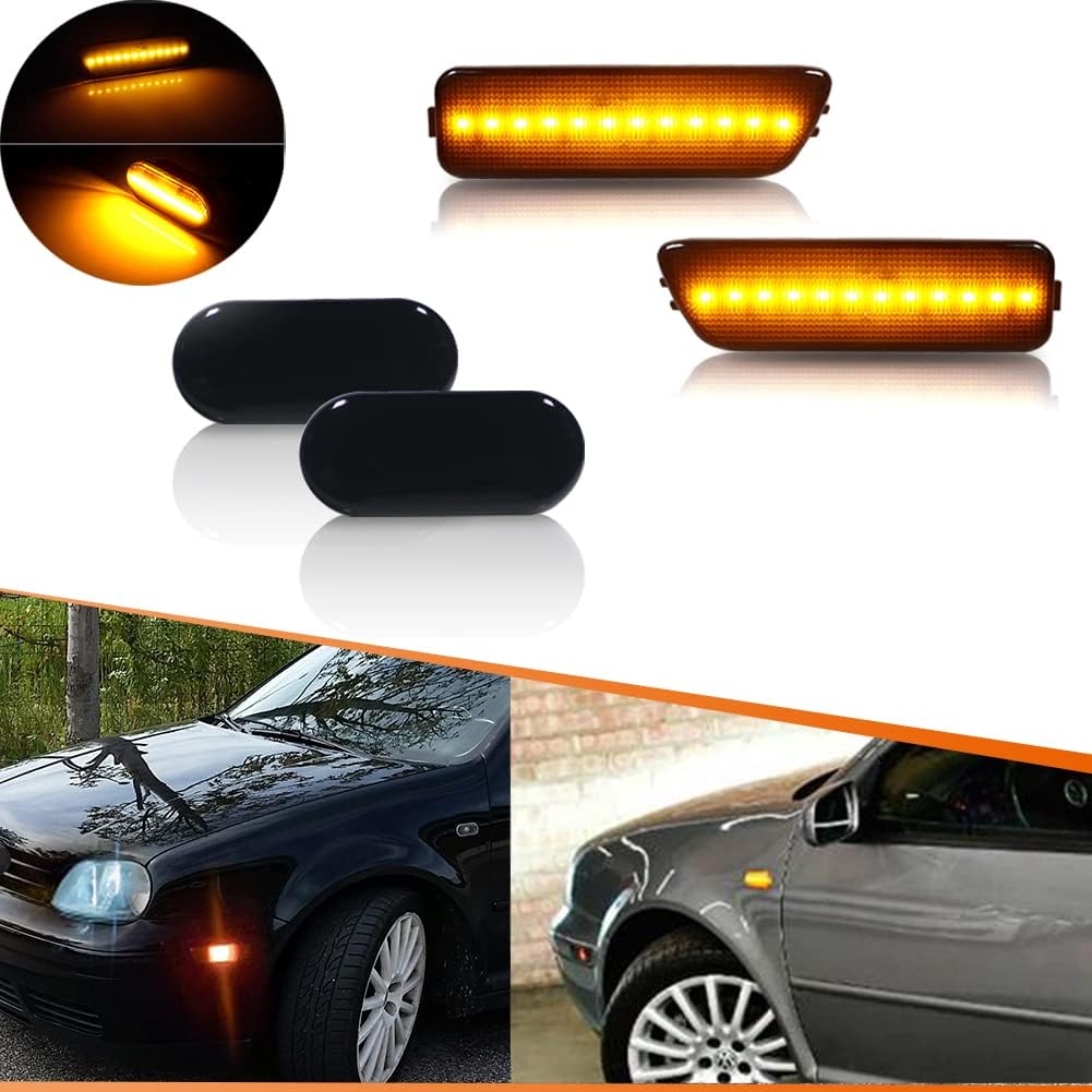 ADIIL 4PCS Smoked Lens Front Bumper Amber LED Side Marker Lamps Turn Signal Lights For Volkswagen MK4 Golf GTI R32 Jetta