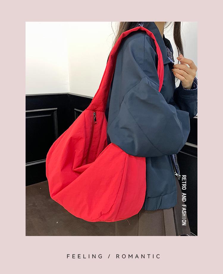 Japanese Minimalist Women's Large Capacity Shoulder Dumpling Bag - Solid Color Crossbody