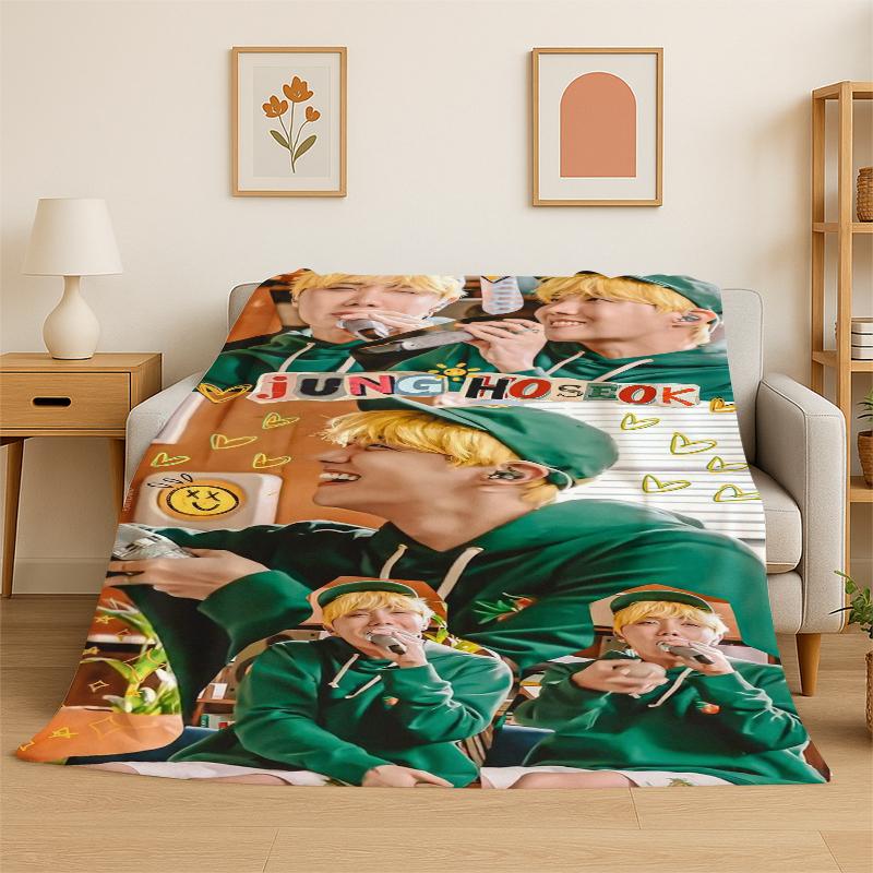 Kpop B-BTS Jung Hoseok J Hope Flannel Blanket Soft Warm Throw Blanket for Bedroom Living Room Bed Travel Camping Picnic Gift