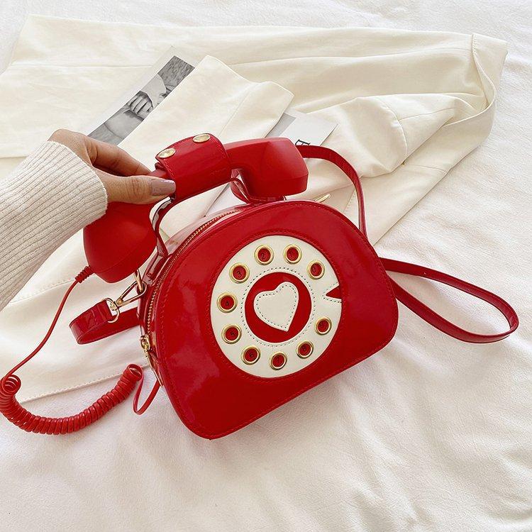 Market-7 Vrouwen Creatieve Schoudertas Telefoon Vormige Crossbody Tas Retro PU Leer Designer Zoete Meisjes Telefoon Portemonnees en Kleine Handtas rood