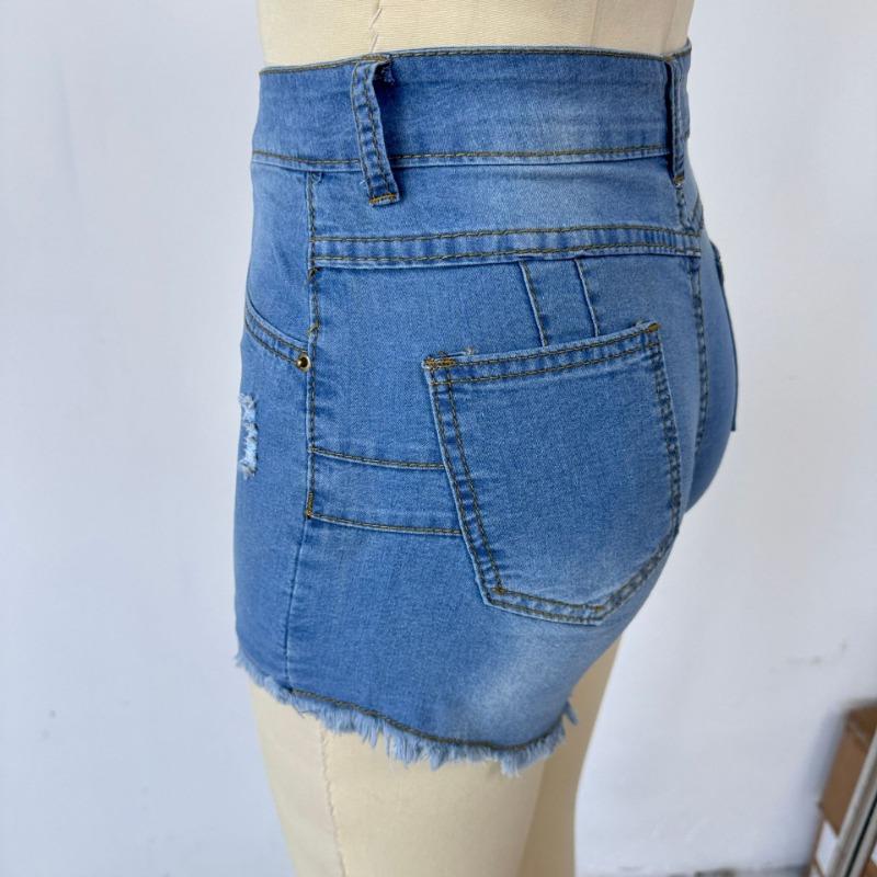 Shorts Denim Washed Women Jeans Tassel Solid Color High Waist Pockets Sexy Skinny Distressed 2025 Spring Vintage Streetwear Spliced