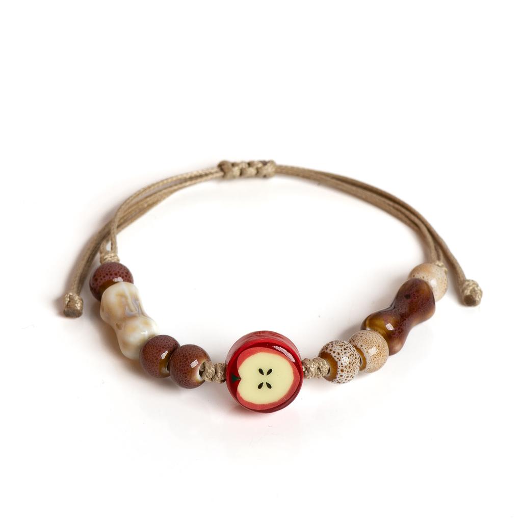 Handgemachtes Apfel-Keramik-Armband, verstellbare gewebte Kordel, süßer Cartoon-Stil, Schmuck für Geschenke